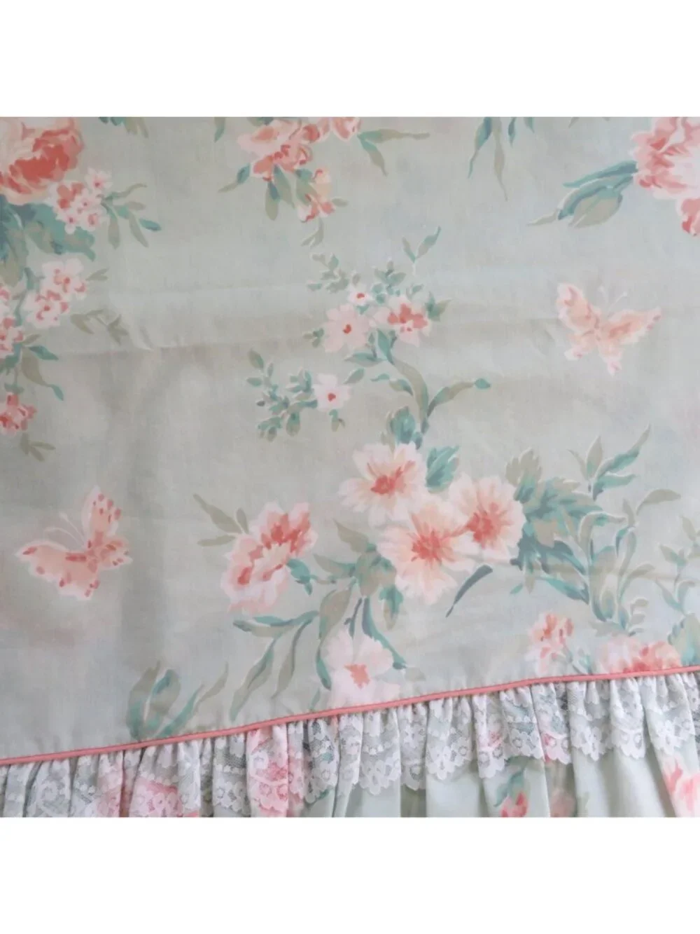 New Vintage Stevens Twin Floral Flat Sheet Ruffled Hem Percale No Iron USA Made